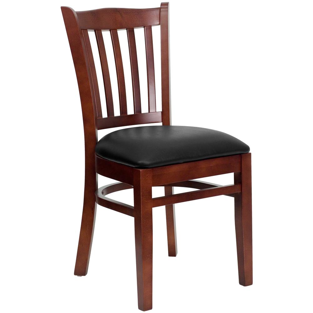  Hercules Series Vertical Slat Back Mahogany Wood Restaurant Chair - Black Vinyl Seat By Flash Furniture 