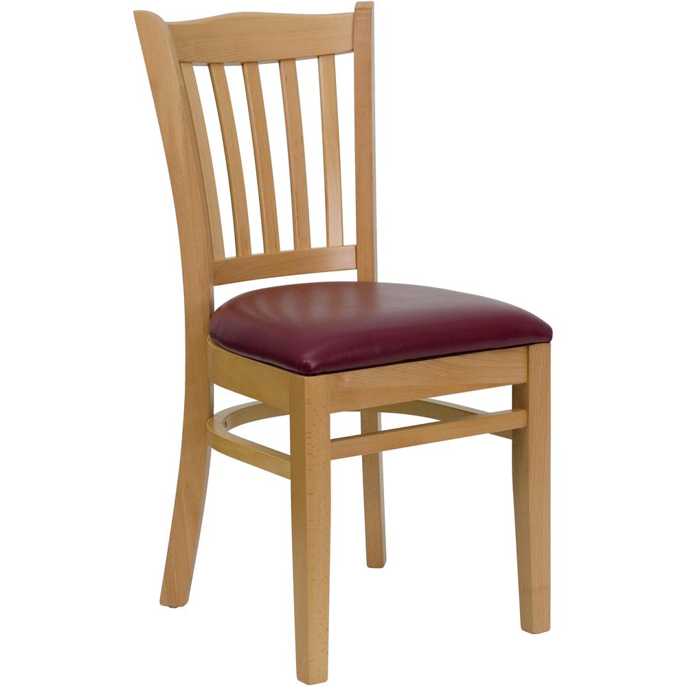  Hercules Series Vertical Slat Back Natural Wood Restaurant Chair - Burgundy Vinyl Seat By Flash Furniture 