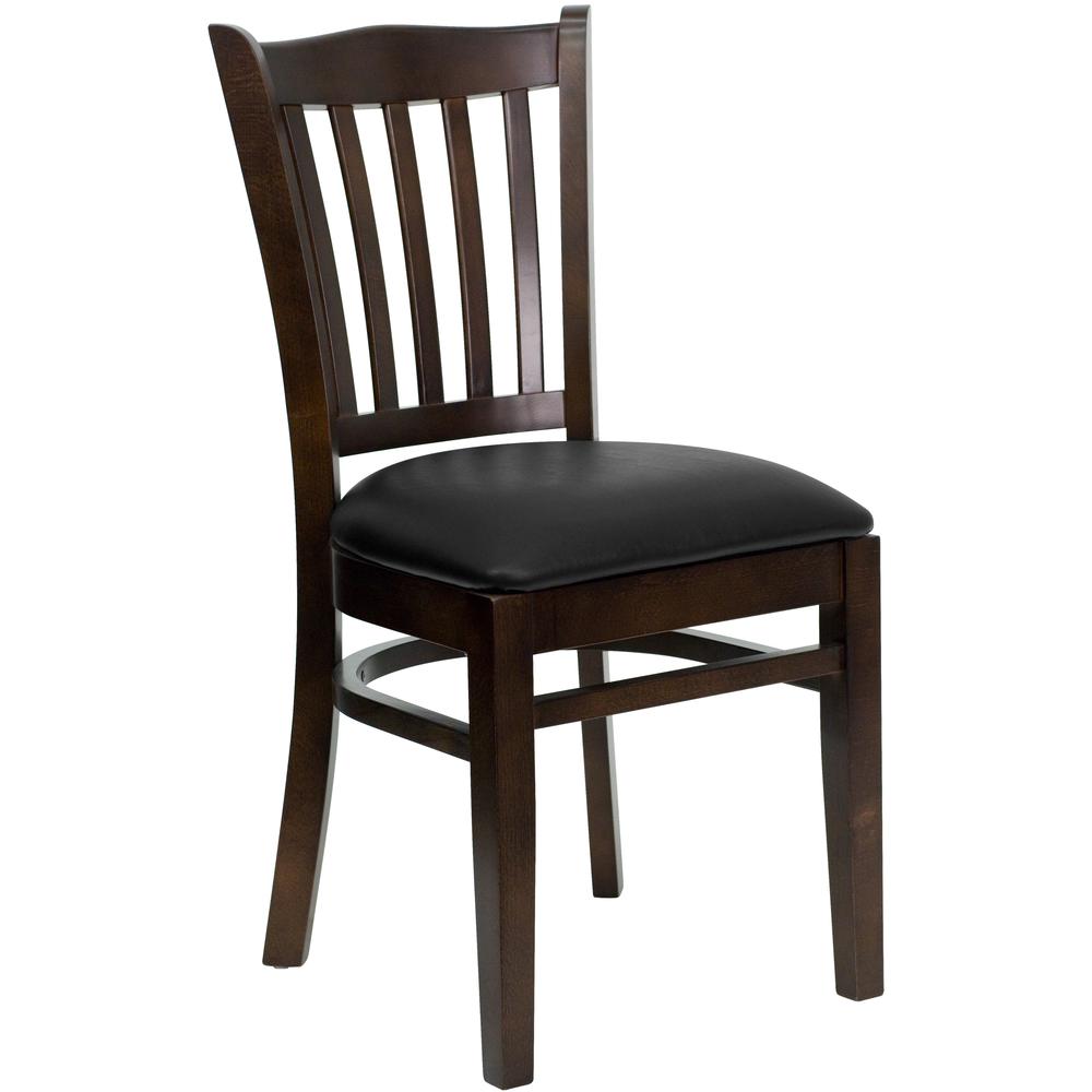  Hercules Series Vertical Slat Back Walnut Wood Restaurant Chair - Black Vinyl Seat By Flash Furniture 