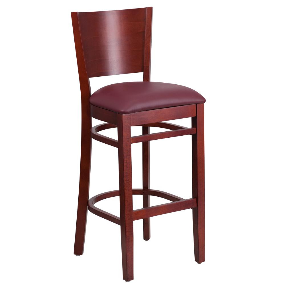  Lacey Series Solid Back Mahogany Wood Restaurant Barstool - Burgundy Vinyl Seat By Flash Furniture 