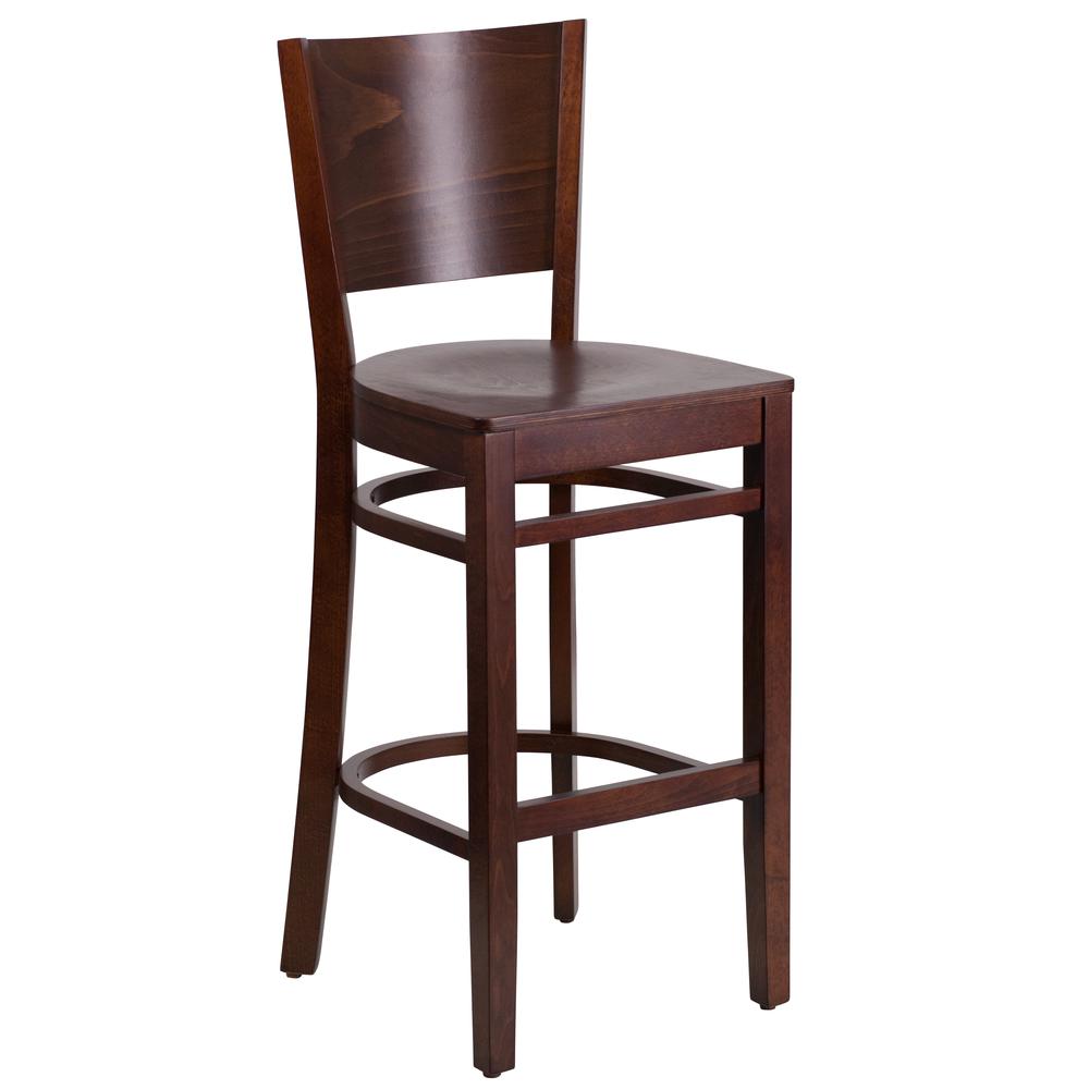  Lacey Series Solid Back Walnut Wood Restaurant Barstool By Flash Furniture 