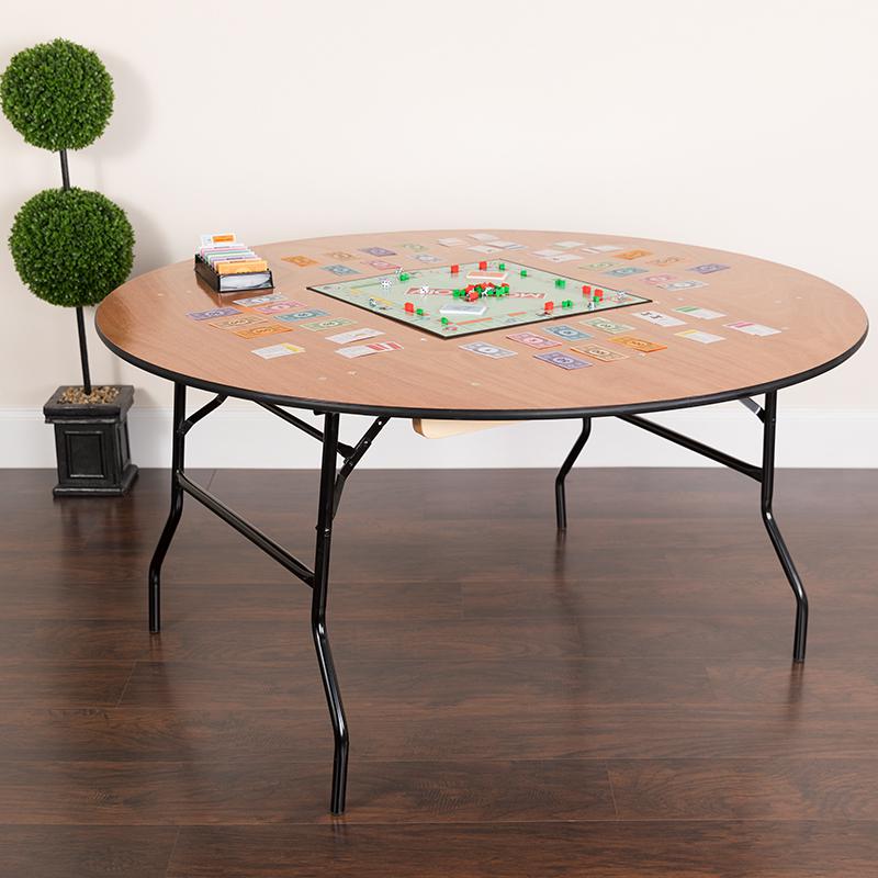  5-Foot Round Wood Folding Banquet Table With Clear Coated Finished Top By Flash Furniture 