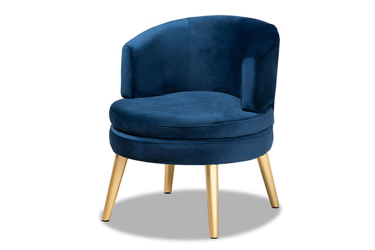 Baxton Studio Mira Glam and Luxe Navy Blue Velvet Fabric Upholstered Gold  Finished Metal Lounge Chair - Navy Blue , Gold – Modish Store