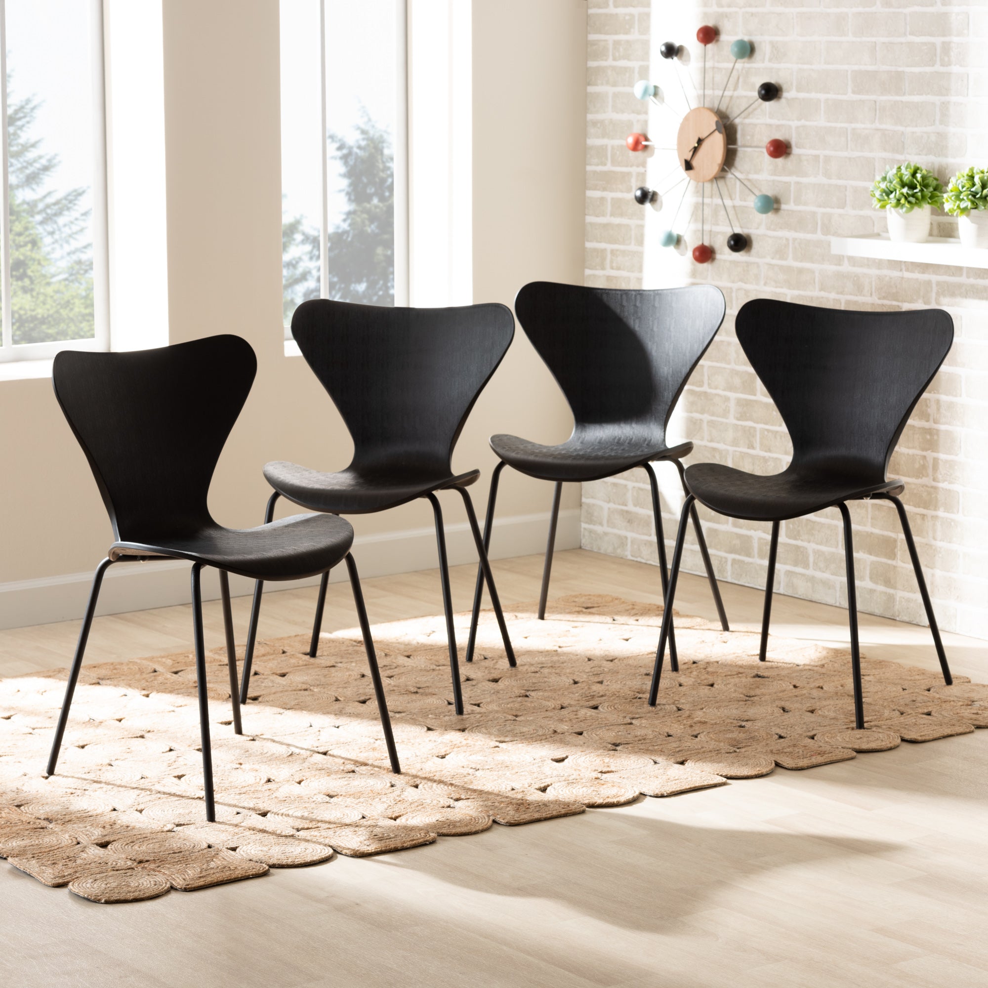  Baxton Studio Jaden Modern And Contemporary Black Plastic And Black Metal 4-Piece Dining Chair Set 