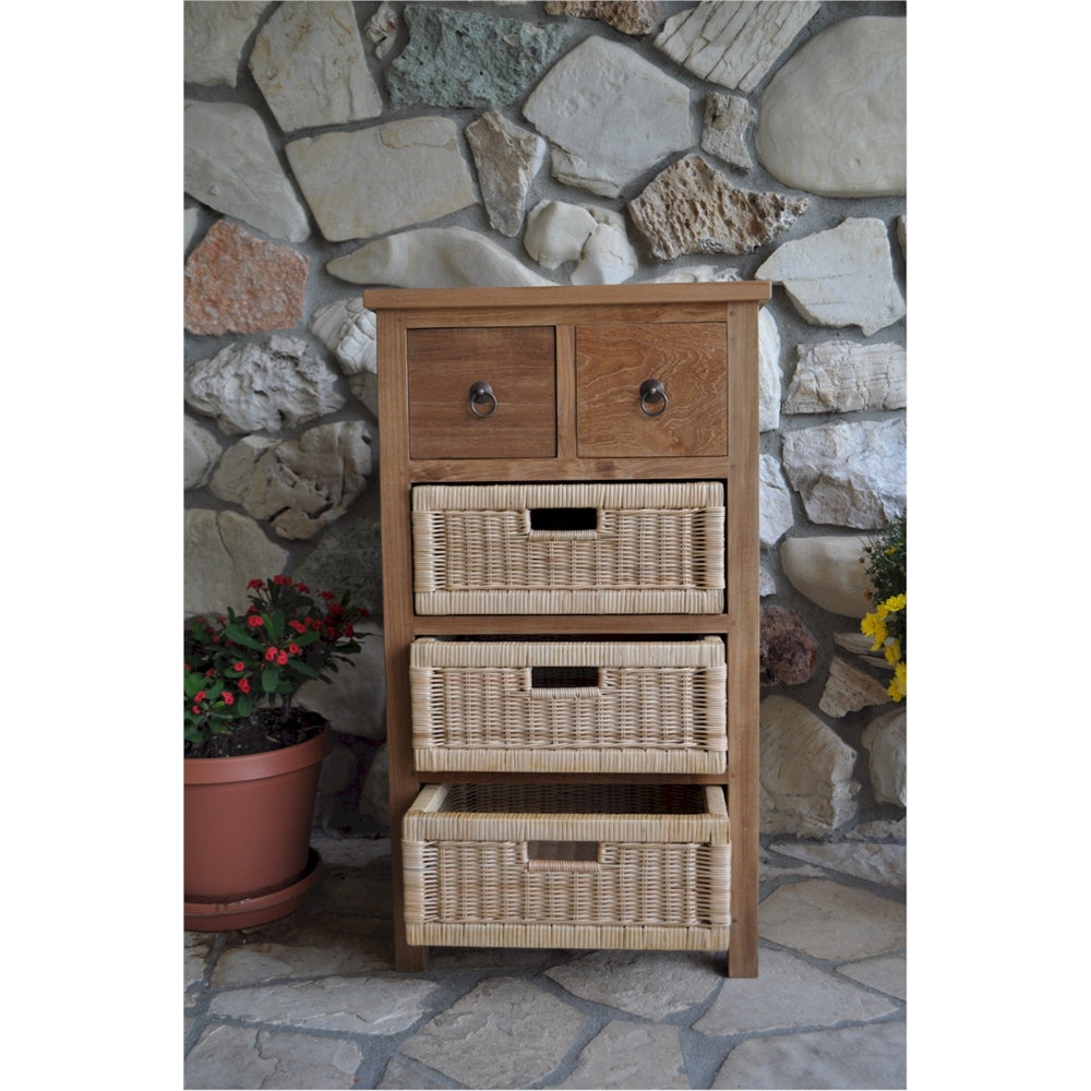  Safari Occasional Table W/ Drawer & Rattan Baskets By Anderson Teak 