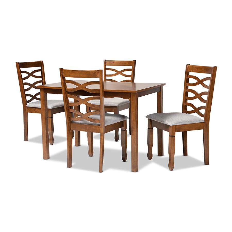  Baxton Studio Lanier Modern and Contemporary Grey Fabric Upholstered and Walnut Brown Finished Wood 5-Piece Dining Set 