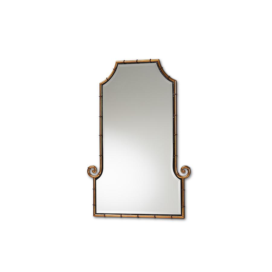  Baxton Studio Layan Glamourous Hollywood Regency Style Gold Finished Metal Bamboo Inspired Accent Wall Mirror 