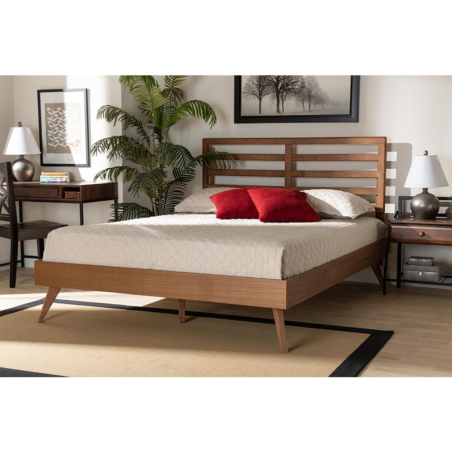  Baxton Studio Shiro Mid-Century Modern Ash Walnut Finished Wood Full Size Platform Bed 