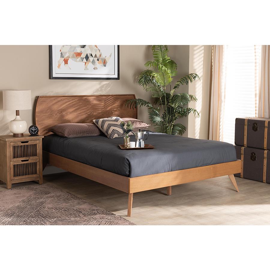  Baxton Studio Aimi Mid-Century Modern Walnut Brown Finished Wood Full Size Platform Bed 