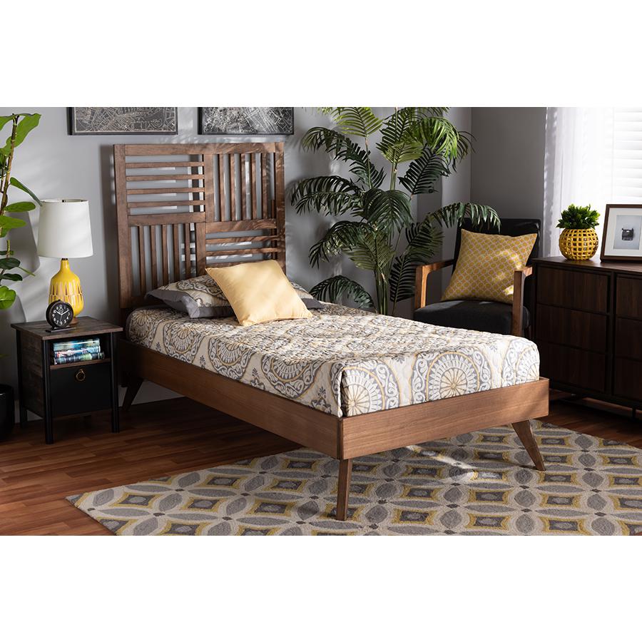  Baxton Studio Gemma Mid-Century Modern Transitional Walnut Brown Finished Wood Twin Size Platform Bed 