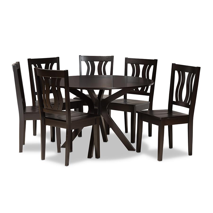  Baxton Studio Mare Modern and Contemporary Transitional Dark Brown Finished Wood 7-Piece Dining Set 