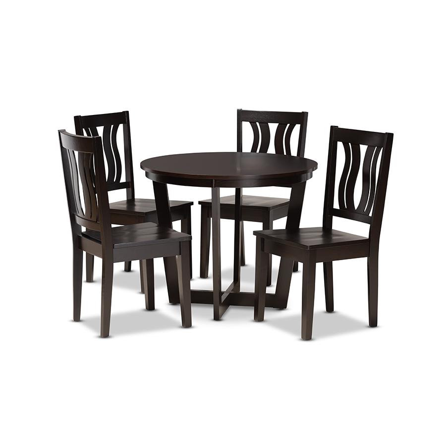  Baxton Studio Elodia Modern and Contemporary Transitional Dark Brown Finished Wood 5-Piece Dining Set 