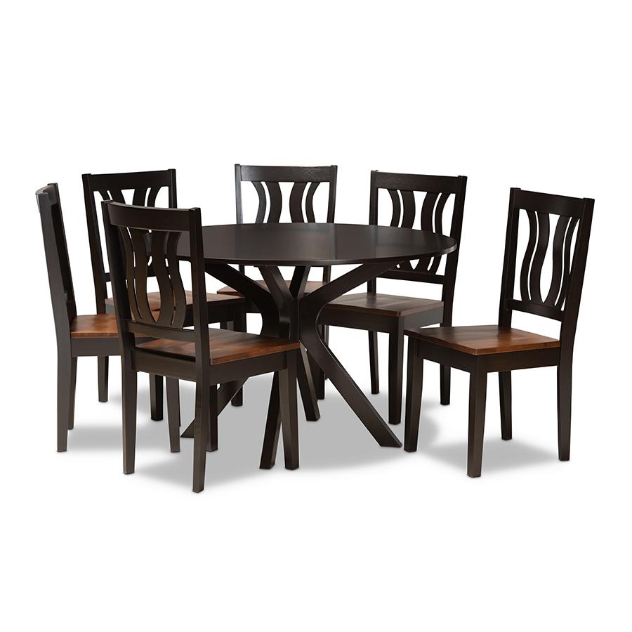  Baxton Studio Mare Modern and Contemporary Transitional Two-Tone Dark Brown and Walnut Brown Finished Wood 7-Piece Dining Set 