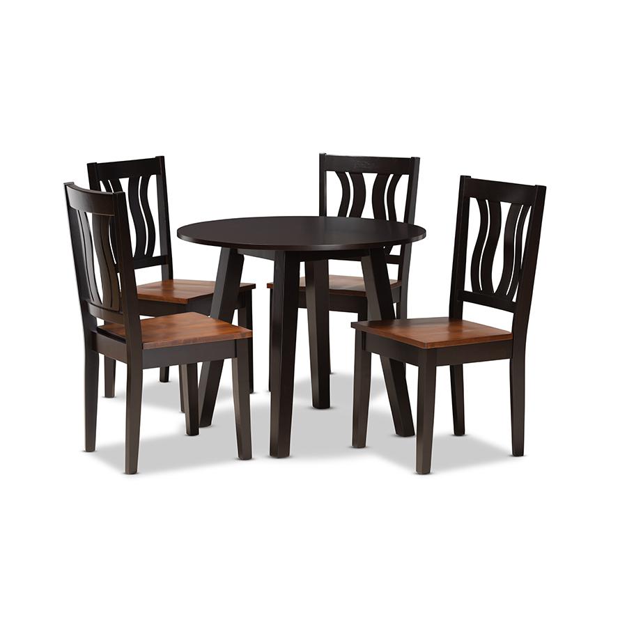  Baxton Studio Anesa Modern and Contemporary Transitional Two-Tone Dark Brown and Walnut Brown Finished Wood 5-Piece Dining Set 