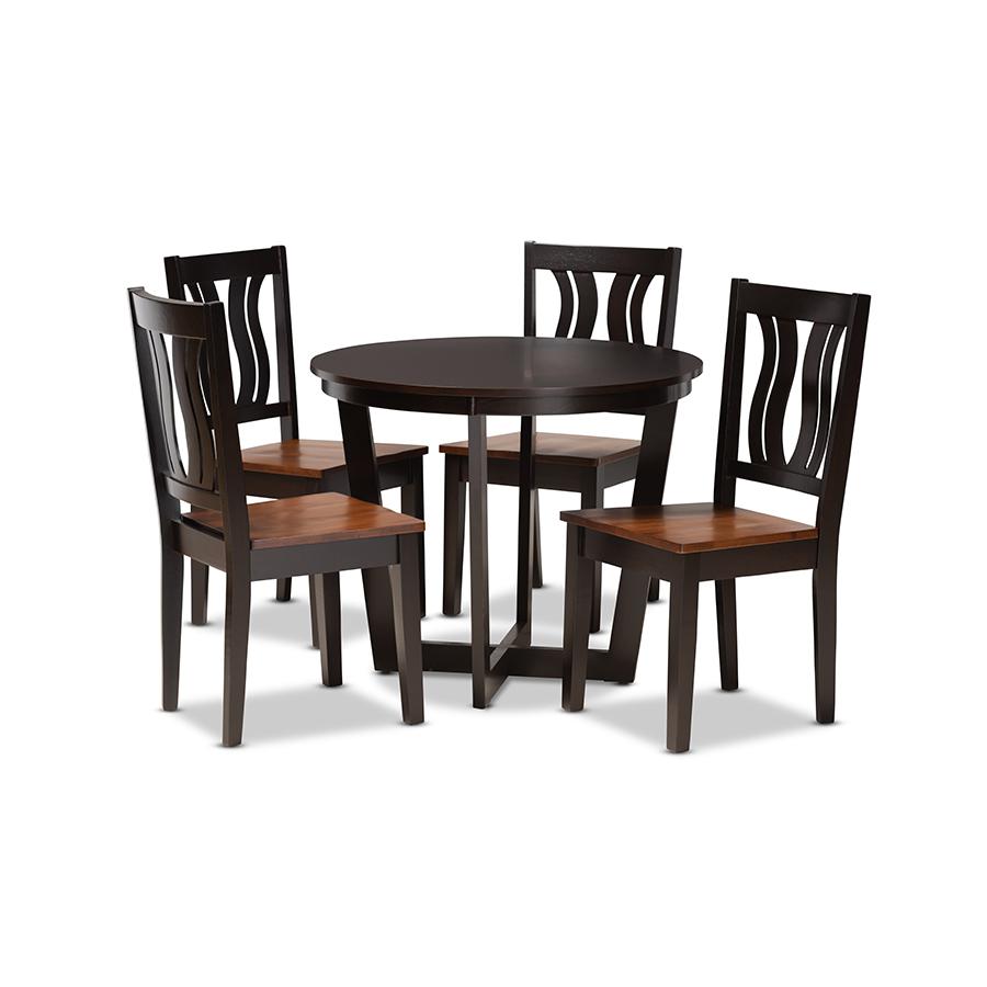  Baxton Studio Elodia Modern and Contemporary Transitional Two-Tone Dark Brown and Walnut Brown Finished Wood 5-Piece Dining Set 