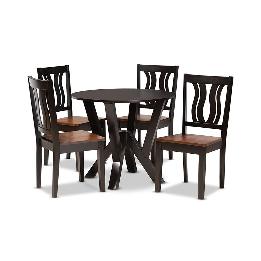  Baxton Studio Noelia Modern and Contemporary Transitional Two-Tone Dark Brown and Walnut Brown Finished Wood 5-Piece Dining Set 