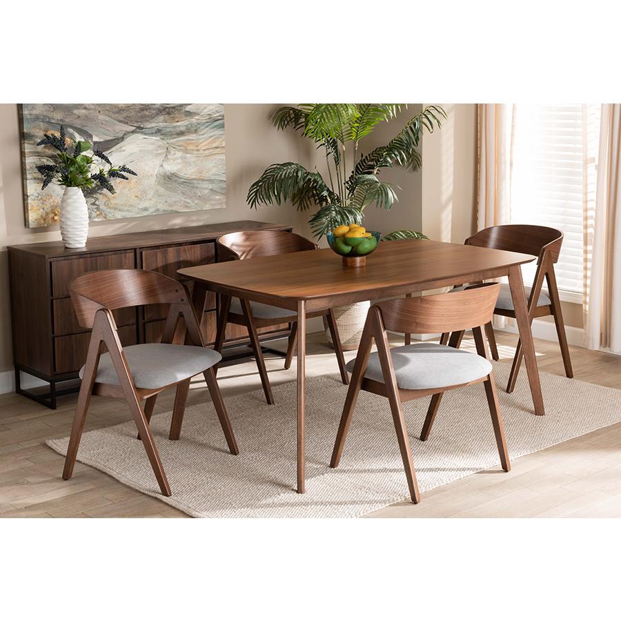  Baxton Studio Danton Mid-Century Modern Grey Fabric Upholstered and Walnut Brown Finished Wood 5-Piece Dining Set 