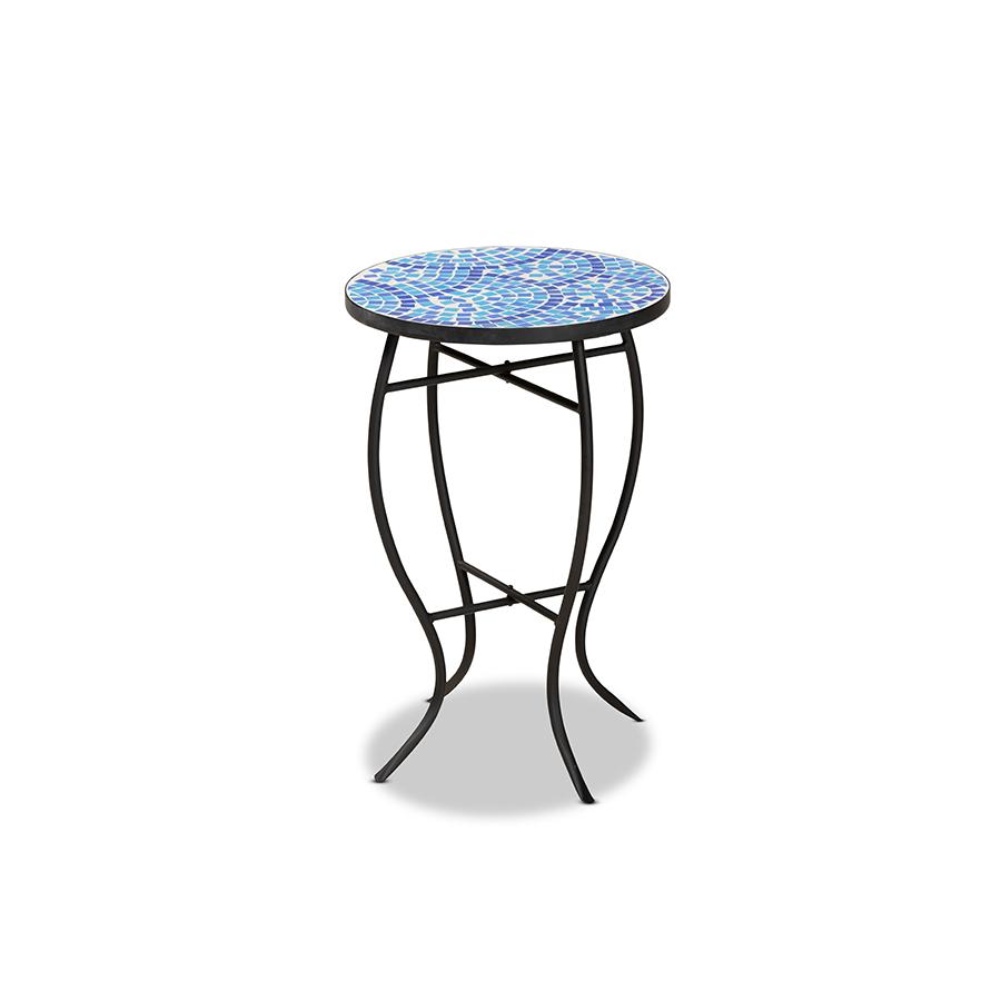  Baxton Studio Gaenor Modern and Contemporary Black Metal and Blue Glass Plant Stand 