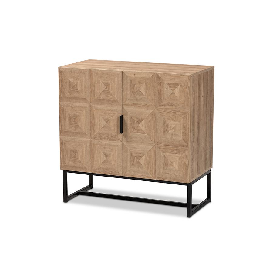  Baxton Studio Darien Modern and Contemporary Natural Brown Finished Wood and Black Metal 2-Door Storage Cabinet 