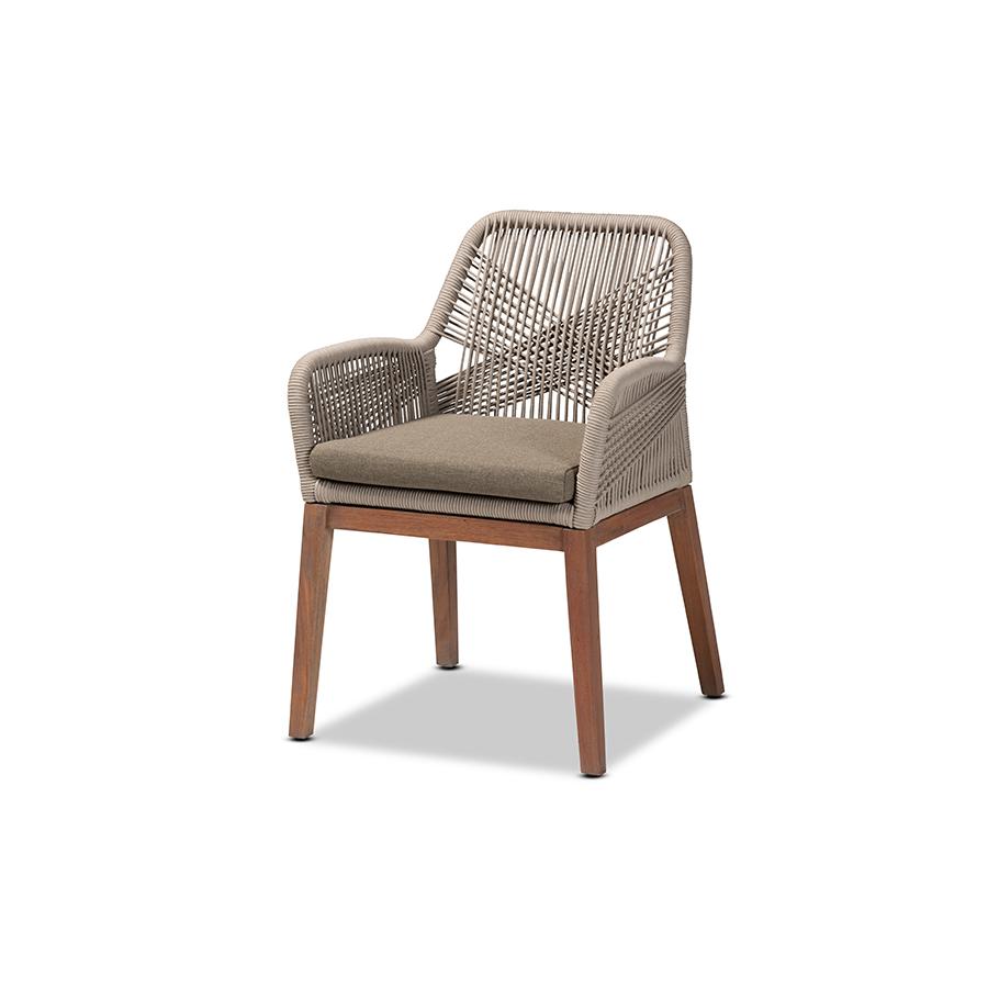  Baxton Studio Jennifer Mid-Century Transitional Grey Woven Rope Mahogany Dining Arm Chair 