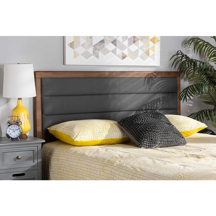  Baxton Studio Dexter Modern and Contemporary Dark Grey Fabric Upholstered and Walnut Brown Finished Wood Queen Size Headboard 