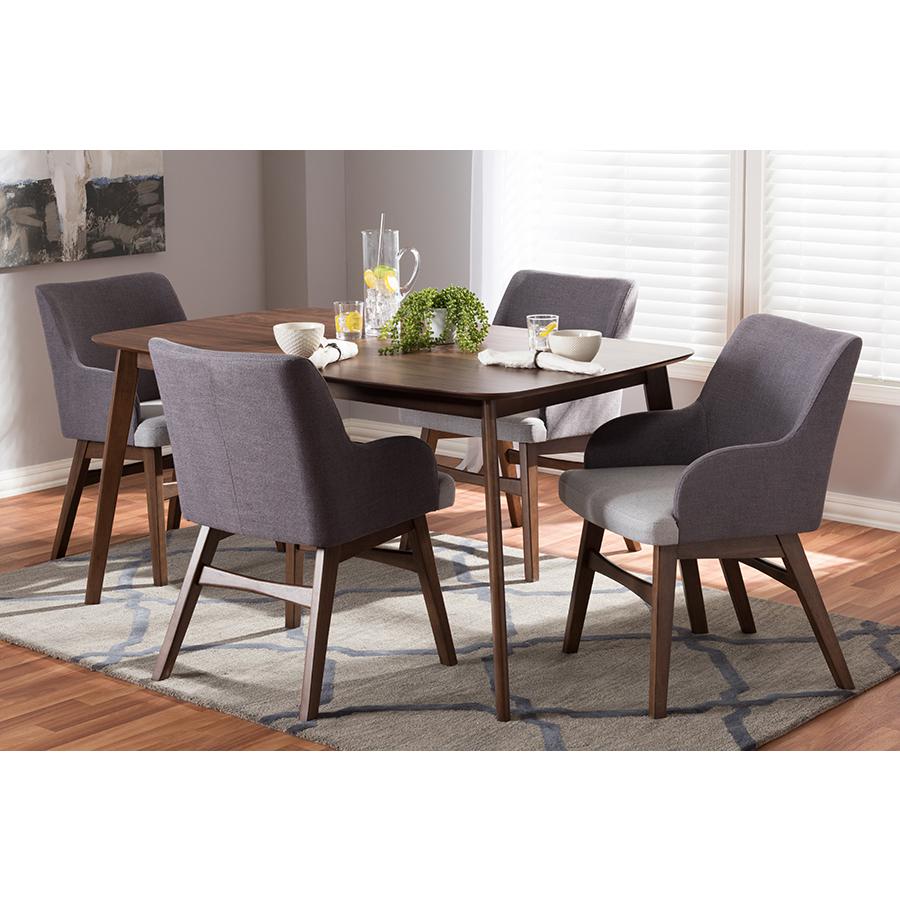  Baxton Studio Monte Mid-Century Modern Walnut Wood Rectangular 5-Piece Dining Set 