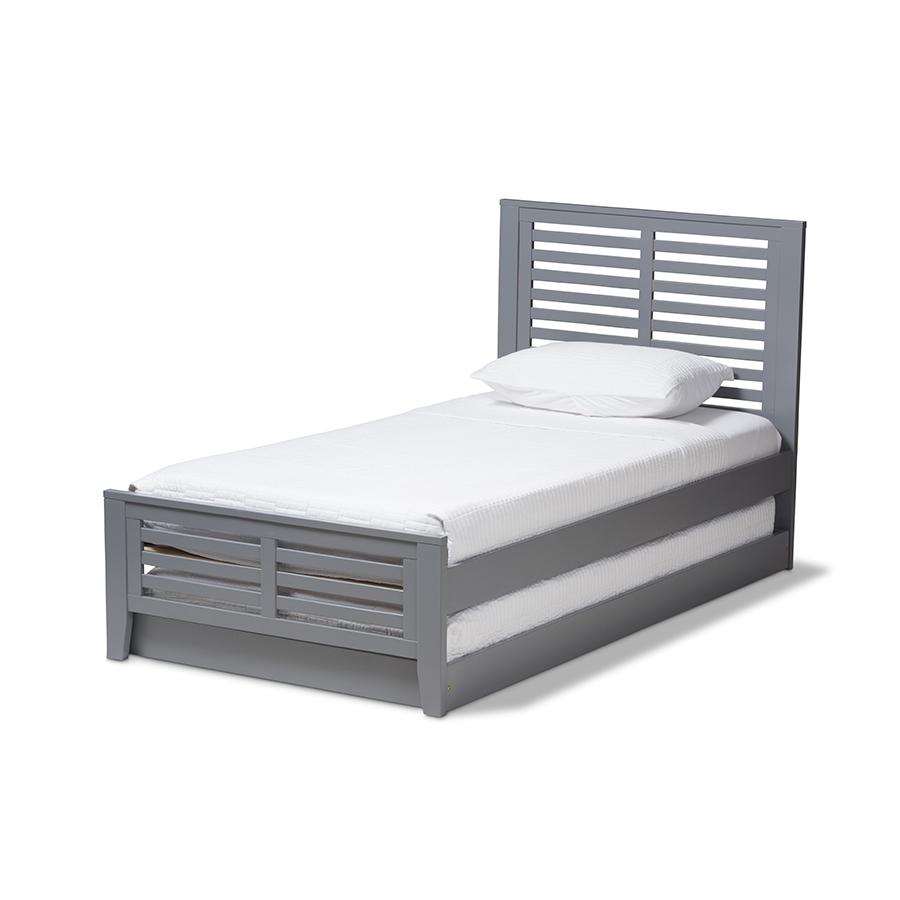  Baxton Studio Sedona Modern Classic Mission Style Grey-Finished Wood Twin Platform Bed with Trundle 