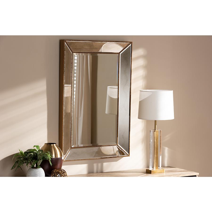  Baxton Studio Neva Modern and Contemporary Antique Gold Finished Rectangular Accent Wall Mirror 