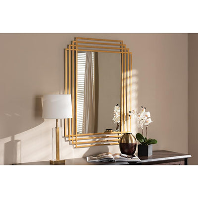 Baxton Studio Kalinda Art Deco Antique Gold Finished Rectangular Accent Wall Mirror | Mirrors | Modishstore
