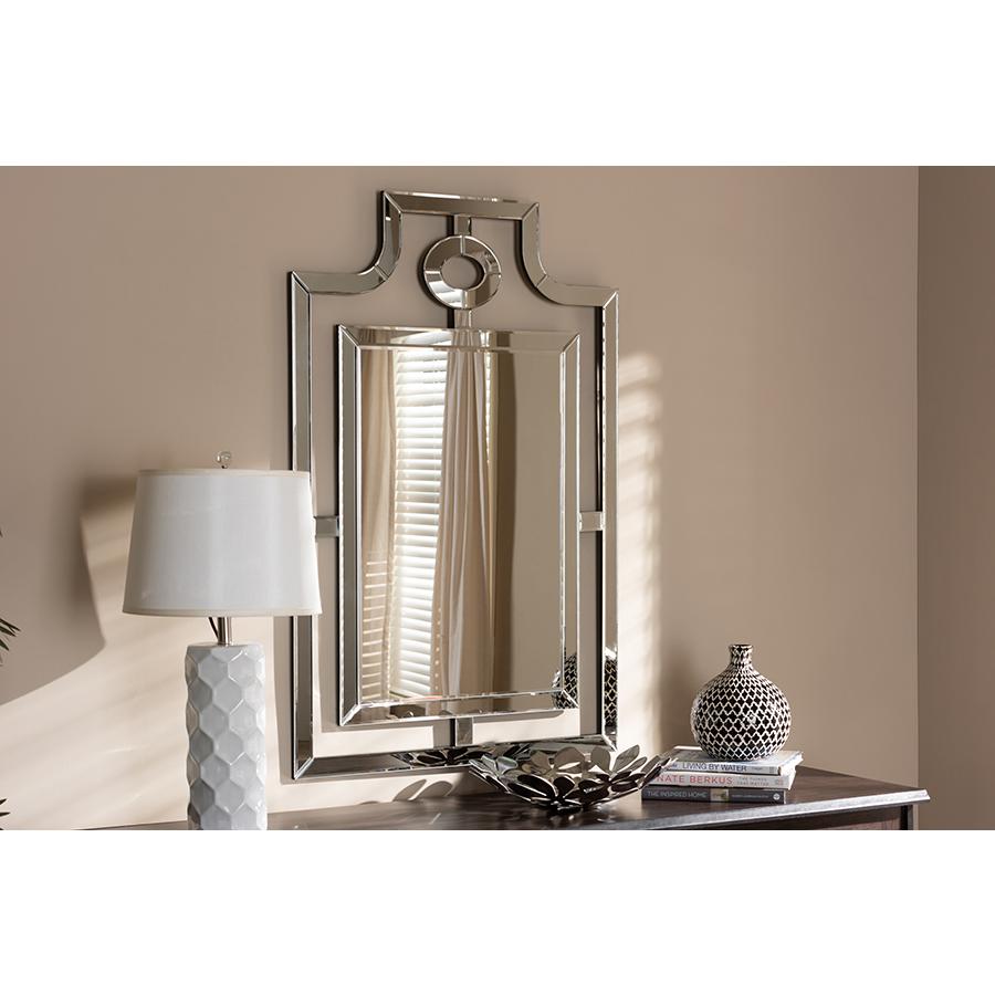  Baxton Studio Iria Modern and Contemporary Silver Finished Pagoda Wall Accent Mirror 