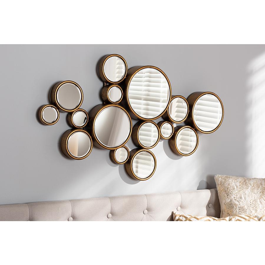  Baxton Studio Cassiopeia Modern and Contemporary Antique Gold Finished Bubble Accent Wall Mirror 