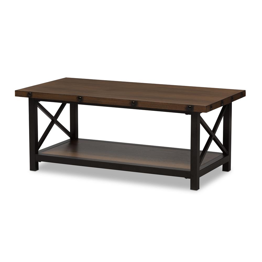  Baxton Studio Herzen Rustic Industrial Style Antique Black Textured Finished Metal Distressed Wood Occasional Cocktail Coffee Table 