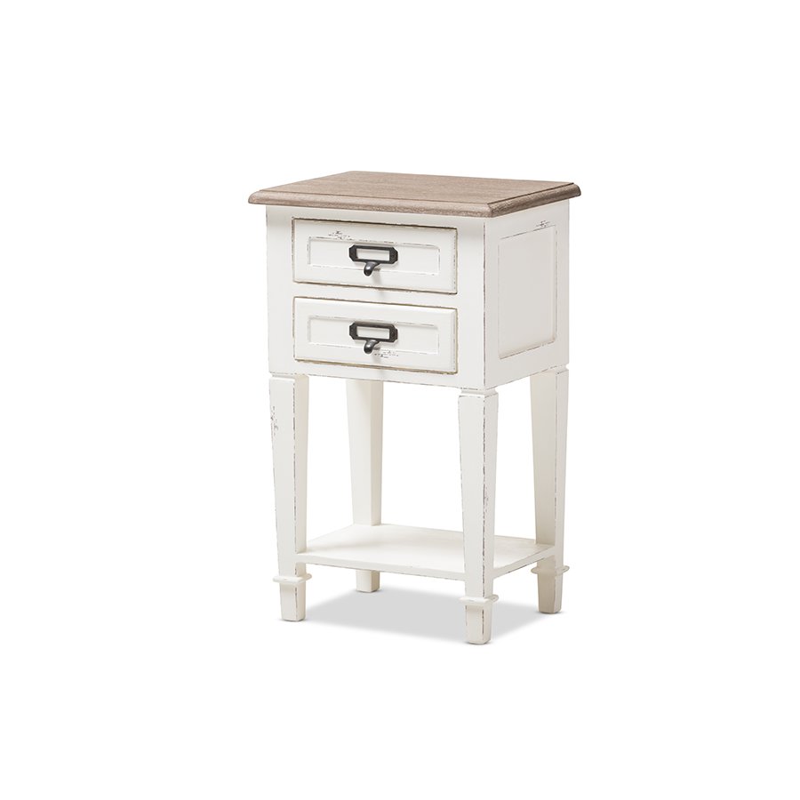  Baxton Studio Dauphine Provincial Style Weathered Oak and White Wash Distressed Finish Wood Nightstand 