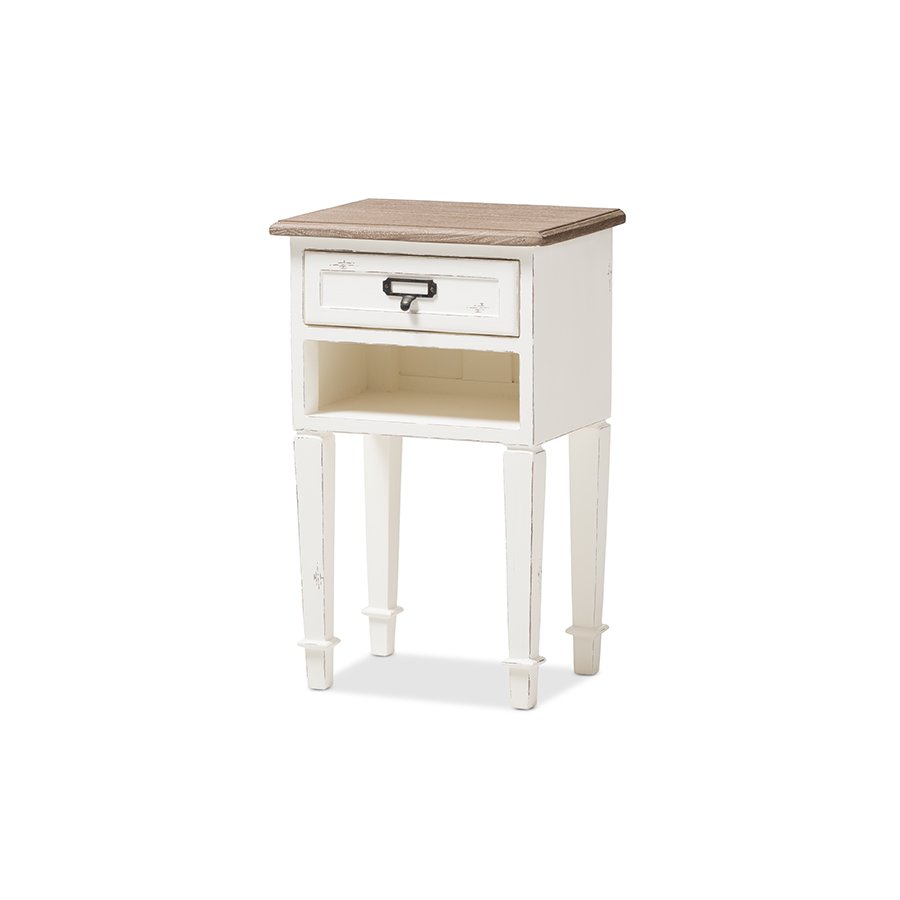  Baxton Studio Dauphine Provincial Style Weathered Oak and White Wash Distressed Finish Wood Nightstand 