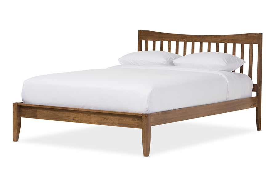  Baxton Studio Edeline Mid-Century Modern Solid Walnut Wood Curvaceous Slatted King Size Platform Bed 