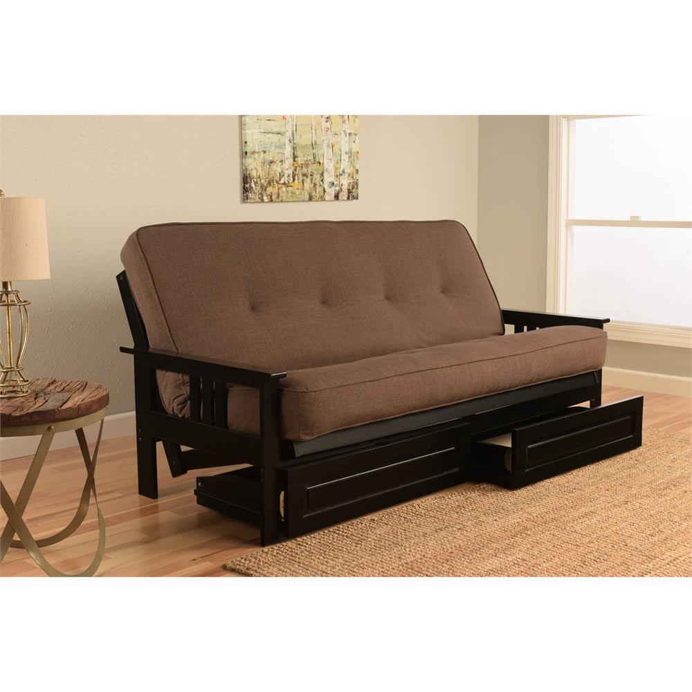  Monterey Frame Black Finish Linen Cocoa Mattress Storage Drawers By Kodiak 