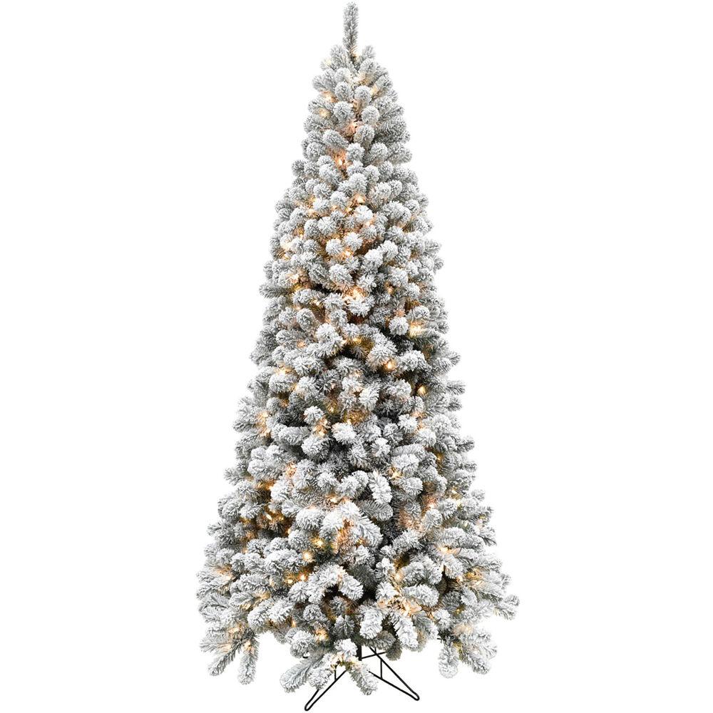  12-Ft. Flocked Alaskan Pine Christmas Tree with Clear LED String Lighting By Fraser Hill Farm 