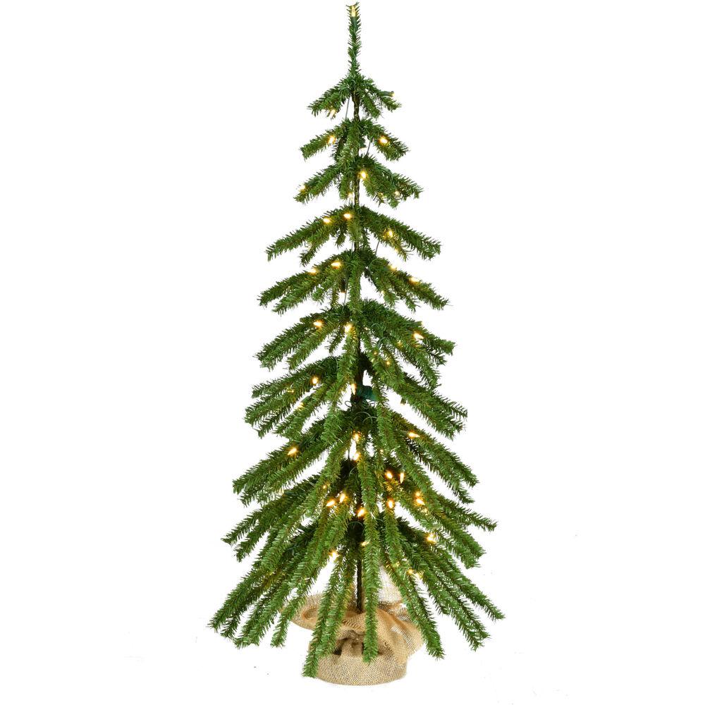  4-ft. Downswept Farmhouse Fir Christmas Tree with Burlap Bag and Warm White LED Lights By Fraser Hill Farm 