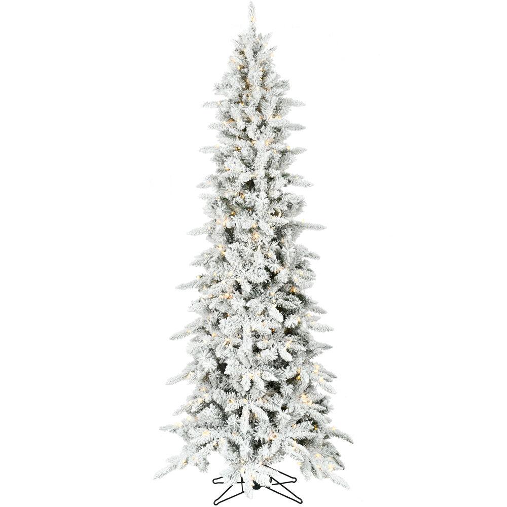  6.5-Ft. Slim Mountain Pine Flocked Christmas Tree with Warm White LED Lights By Fraser Hill Farm 