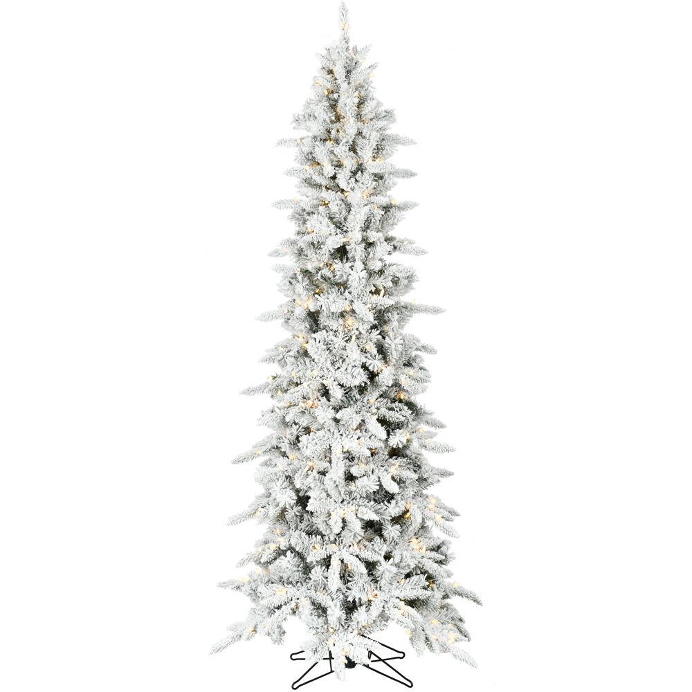  7.5-Ft. Slim Mountain Pine Flocked Christmas Tree with Warm White LED Lights By Fraser Hill Farm 