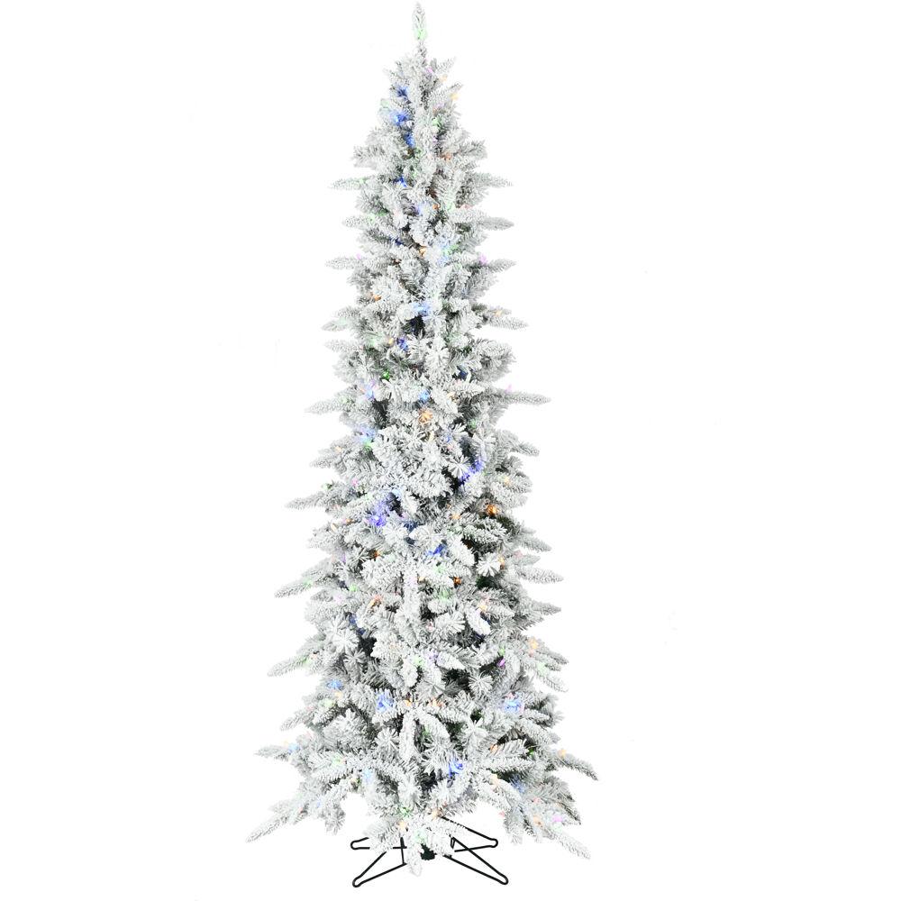  7.5-Ft. Slim Mountain Pine Flocked Christmas Tree with Multicolor LED Lights By Fraser Hill Farm 