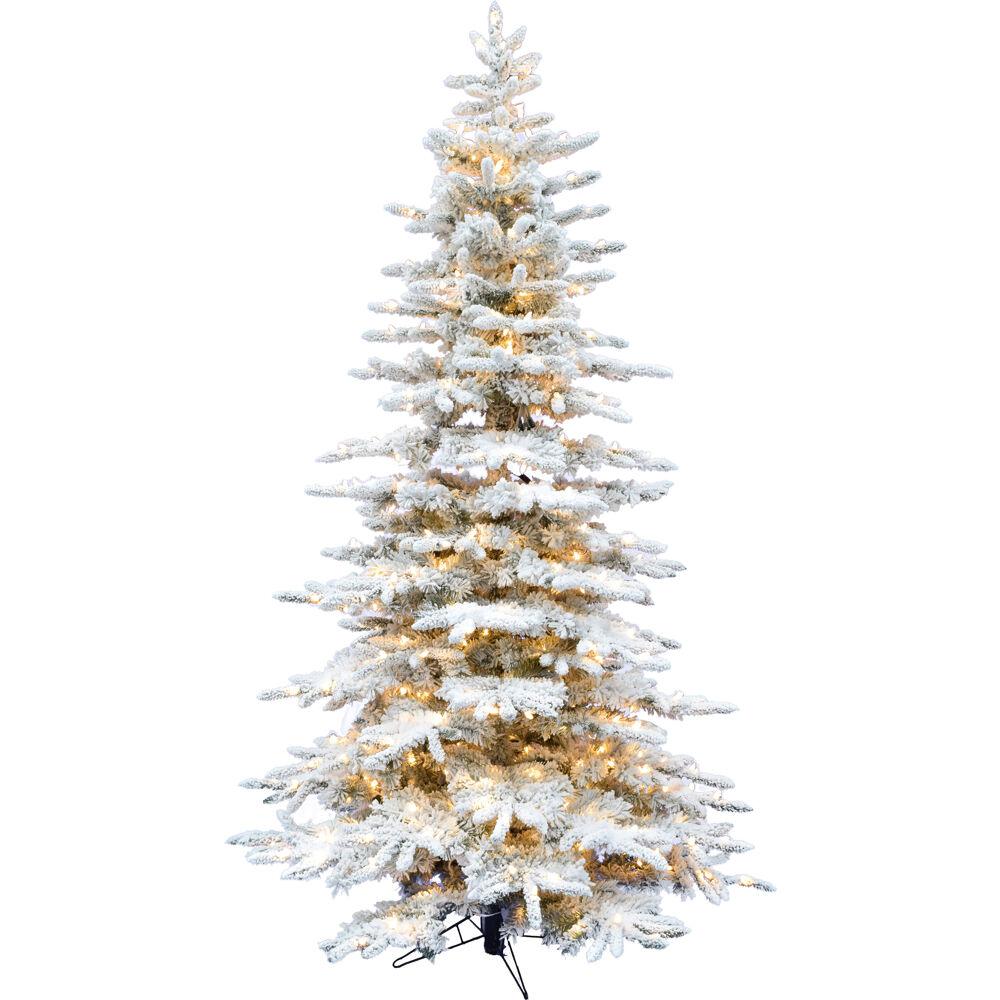  10-Ft. Flocked Pine Valley Christmas Tree with Smart String Lighting By Fraser Hill Farm 