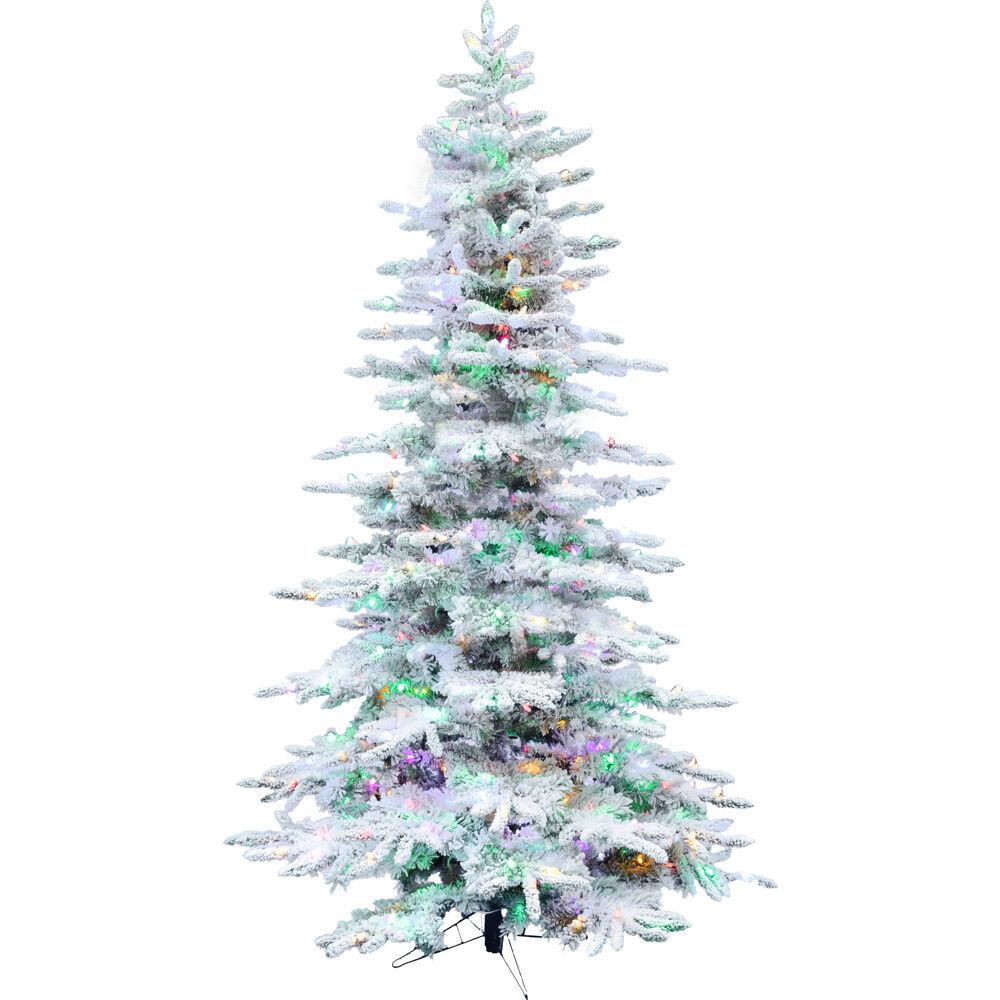  6.5-Ft. Flocked Pine Valley Christmas Tree with Multi-Color LED String Lighting By Fraser Hill Farm 