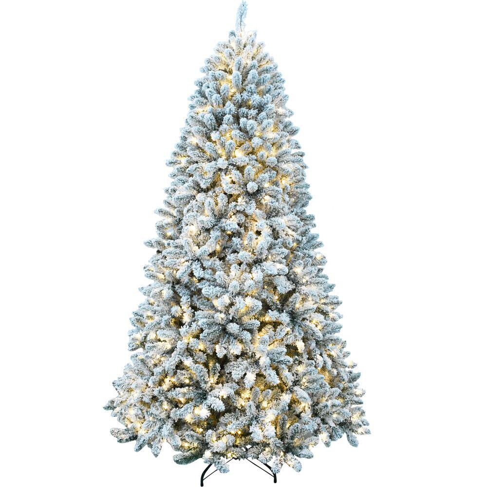  Fraser Hill Farm 9-Ft. Flocked Winter Snow Pine Christmas Tree with Warm White LED Lighting By Fraser Hill Farm 