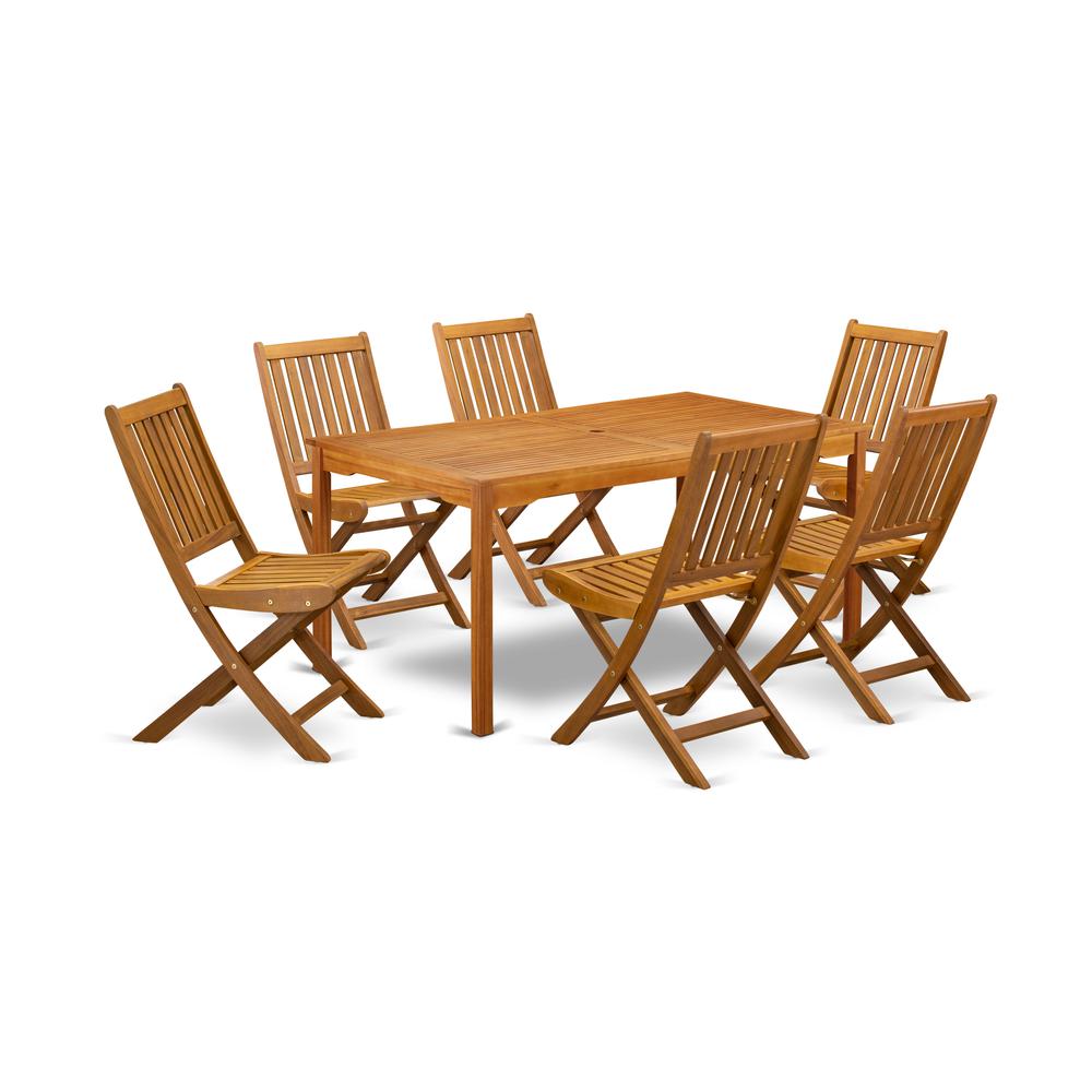  7-Pc Outdoor Table Set- 6 Patio Chairs Slatted Back And Outdoor Table And Rectangular Top And Dining Tables By East West Furniture 