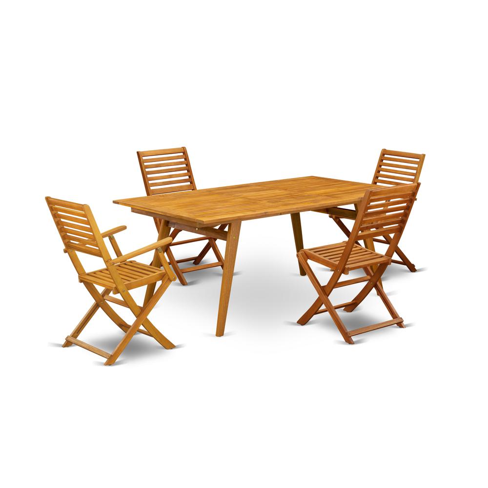  5-Pc Outdoor Dining Set- 4 Patio Dining Chairs With Ladder Back And Outdoor Patio Dining Table And Rectangular Top With Wood 4 Legs - Natural Oil Finish By East West Furniture 