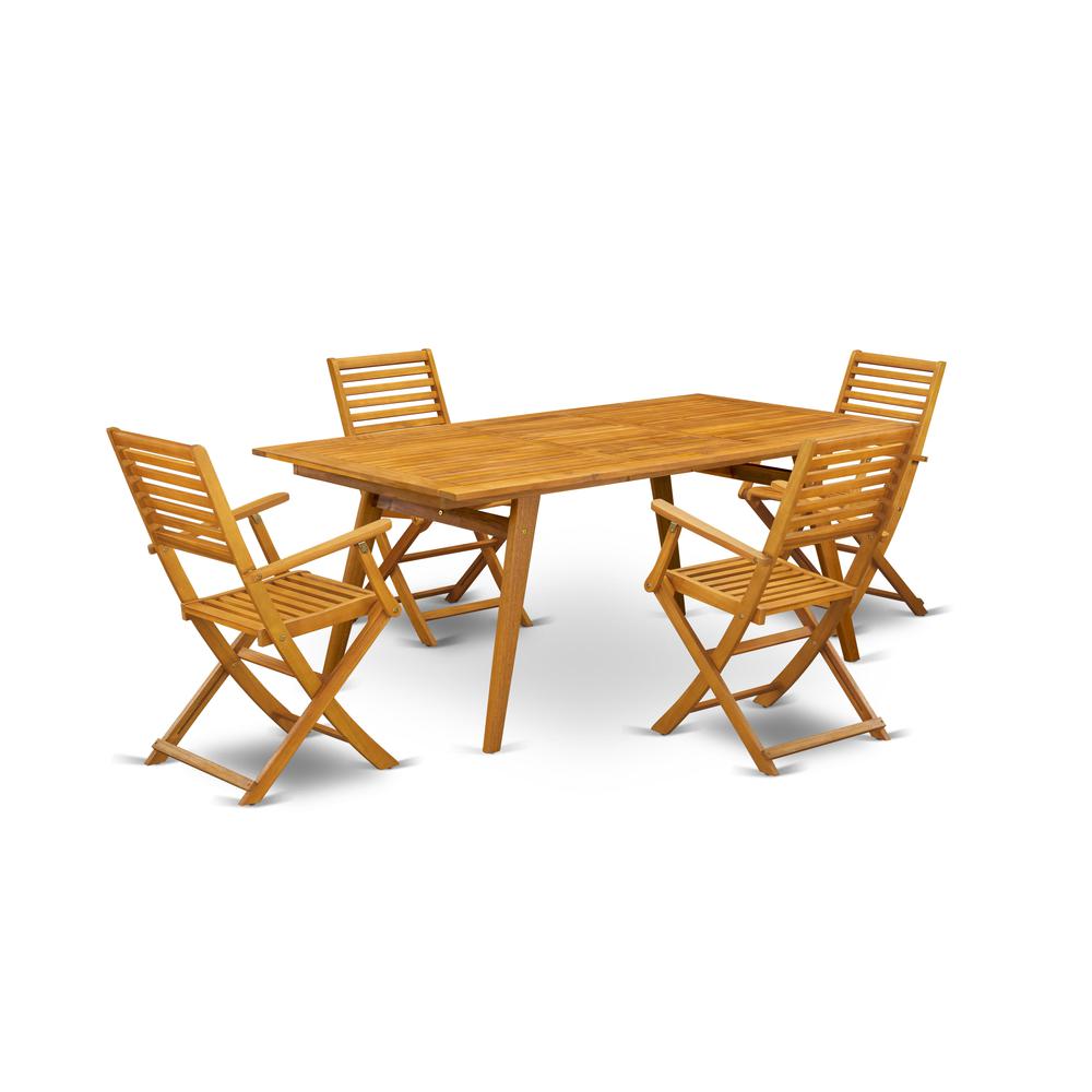  5-Pc Outdoor Dining Table Set- 4 Patio Arm Chairs Ladder Back And Patio Table And Rectangular Top And Dining Tables By East West Furniture 