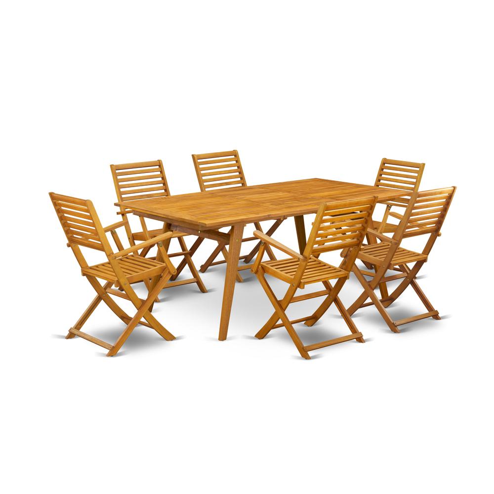  7-Pc Outdoor Patio Set- 6 Outdoor Arm Chairs Ladder Back And Outdoor Coffee Table And Rectangle Top And Dining Tables By East West Furniture 