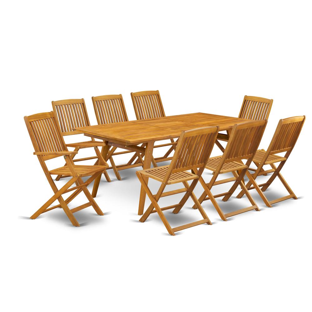  9-Piece Patio Table Set- 8 Patio Dining Chairs Slatted Back And Small Outdoor Table And Rectangular Top And Dining Tables By East West Furniture 