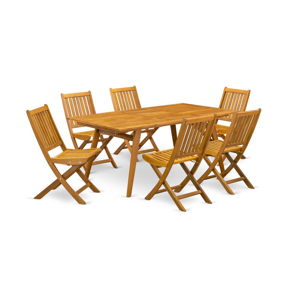  7-Piece Outdoor Set- 6 Foldable Chairs Slatted Back And Outdoor Table And Rectangle Top And Dining Tables By East West Furniture 